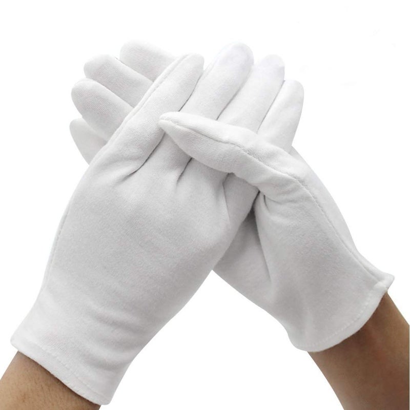 DreamHigh DH 12 Pairs White Cotton Gloves Soft mittens, Jewelry Inspection Stretchy Work Gloves-Medium - Image 1